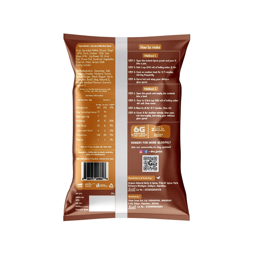 Gladful Ghee and Millets Upma(60.0 gms) & Gladful Sprouted Ragi Dosa(200.0 gms) Combo