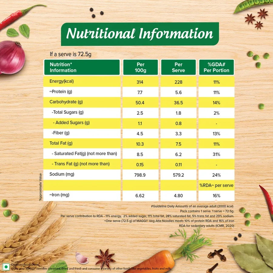 Maggi Nutri-Licious Masala Veg Atta Noodles - 72.5g