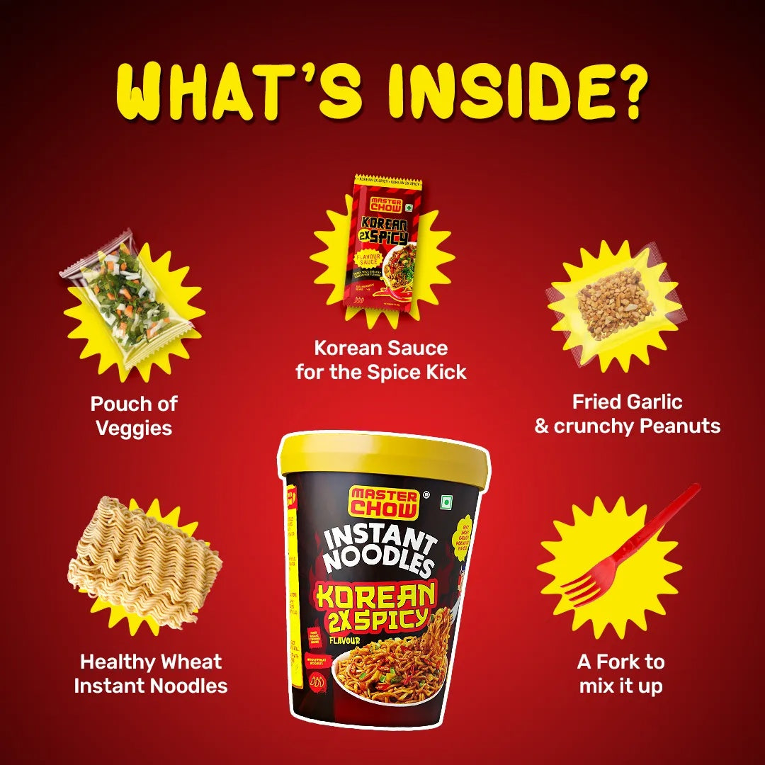 MasterChow Korean Instant Cup Noodles - Korean 2X Spicy Flavour Veg - 100g