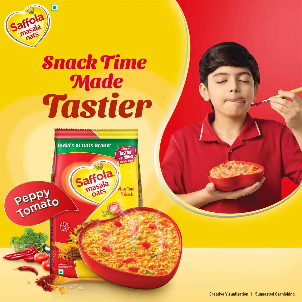 Saffola Masala Oats | Peppy Tomato | Anytime Snack | Ready in 3 mins | Millets Goodness - 500 g