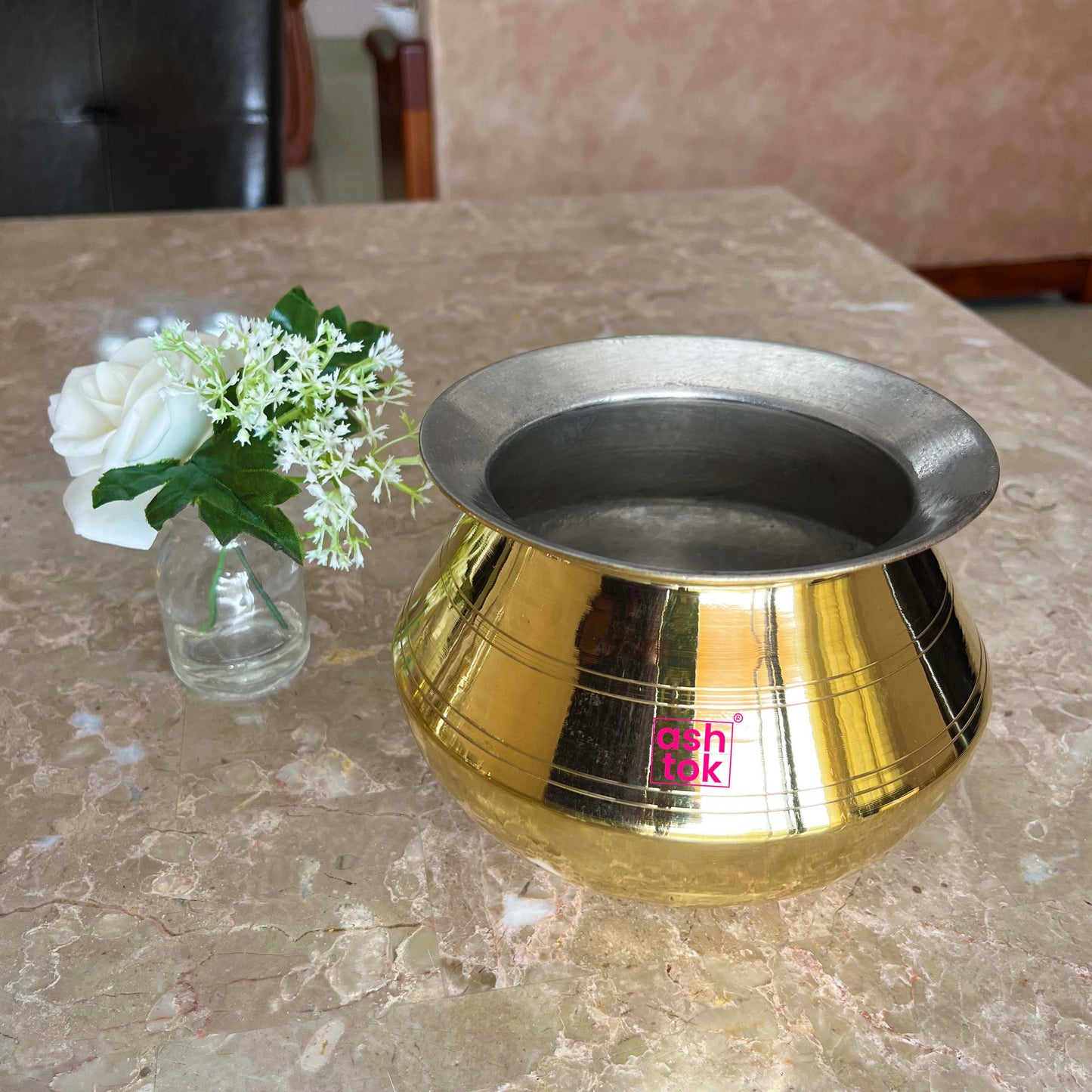Brass Dekchi, Cooking Pot with Tin coating khalai inside, Brass Cooking Vessel