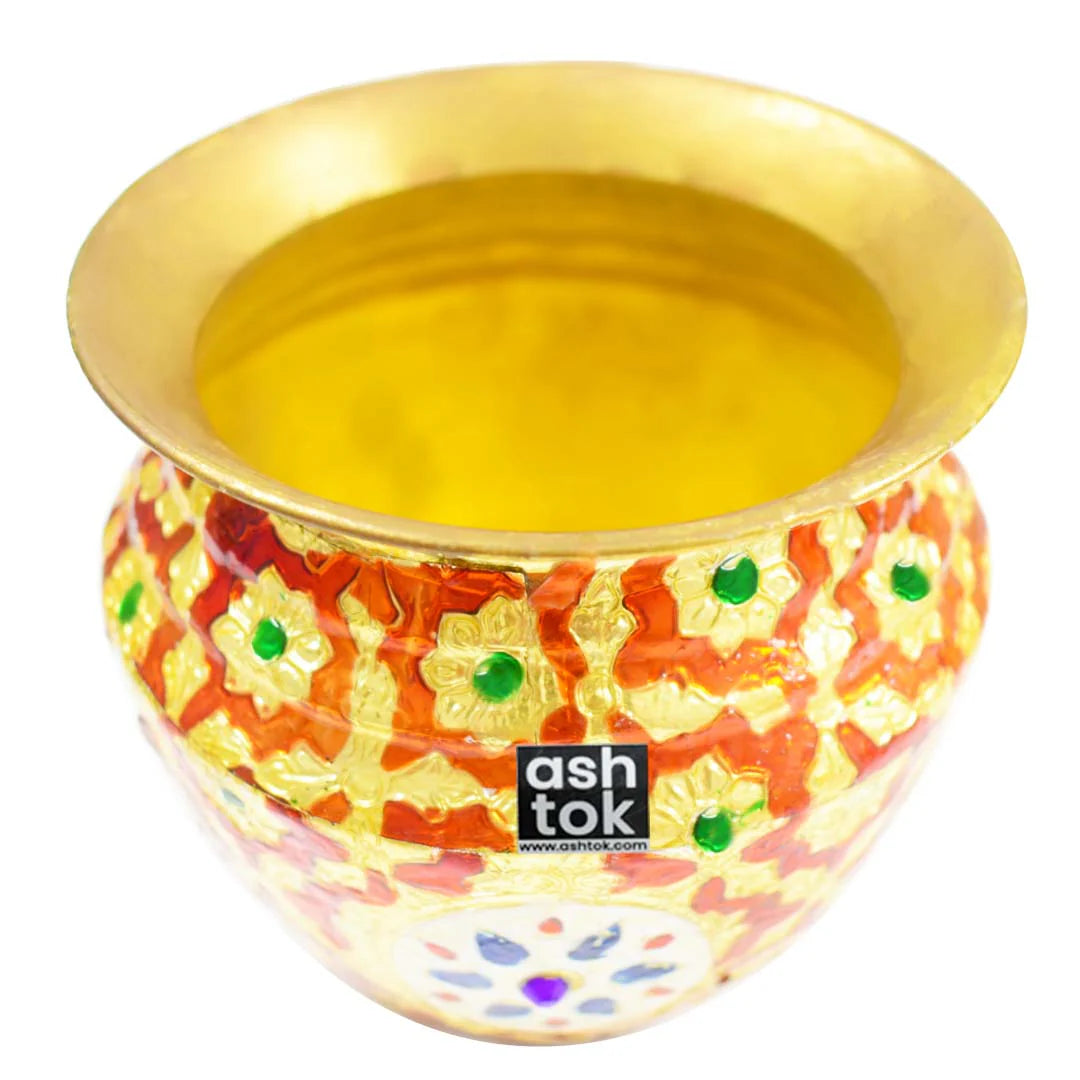Brass Lota, Kalash Meenakari, Pooja Lota Meenakari, Puja Lota, Karwachauth, Lota for Diwali, Mandir, Temple, Festival, Marriage, Wedding