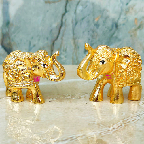 Brass Coloured Elephant Idols, Handcraft Decorative Item, Gift Item (Pack of 2 Pcs)