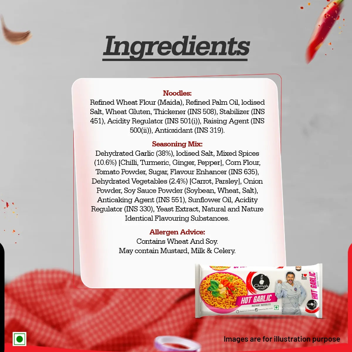 Ching's Secret Hot Garlic Instant Noodles Pouch - 240g