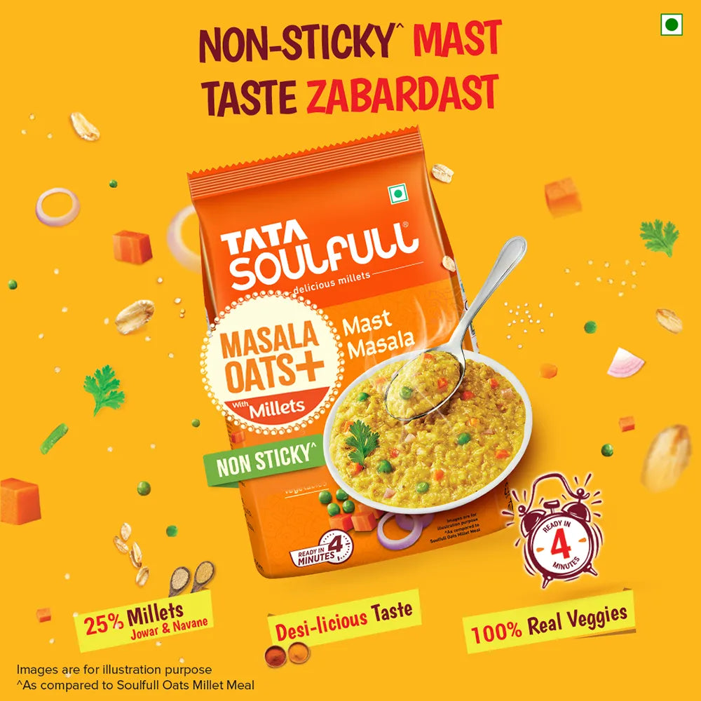 Tata Soulfull Masala Oats+ Mast Masala, with 25% millets, Non sticky - 500g