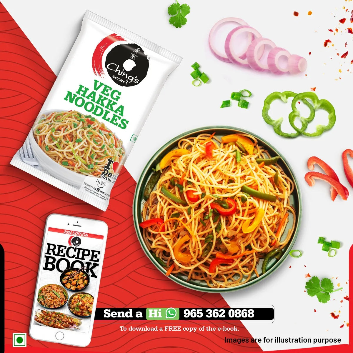 Ching's Secret Veg Hakka Noodles | Cooks In 5-7 mins | Just Soak and Drain - 560 g