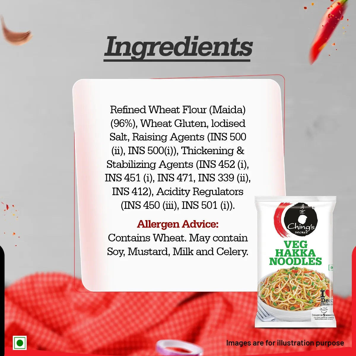 Ching's Secret Veg Hakka Noodles | Cooks In 5-7 mins | Just Soak and Drain - 560 g