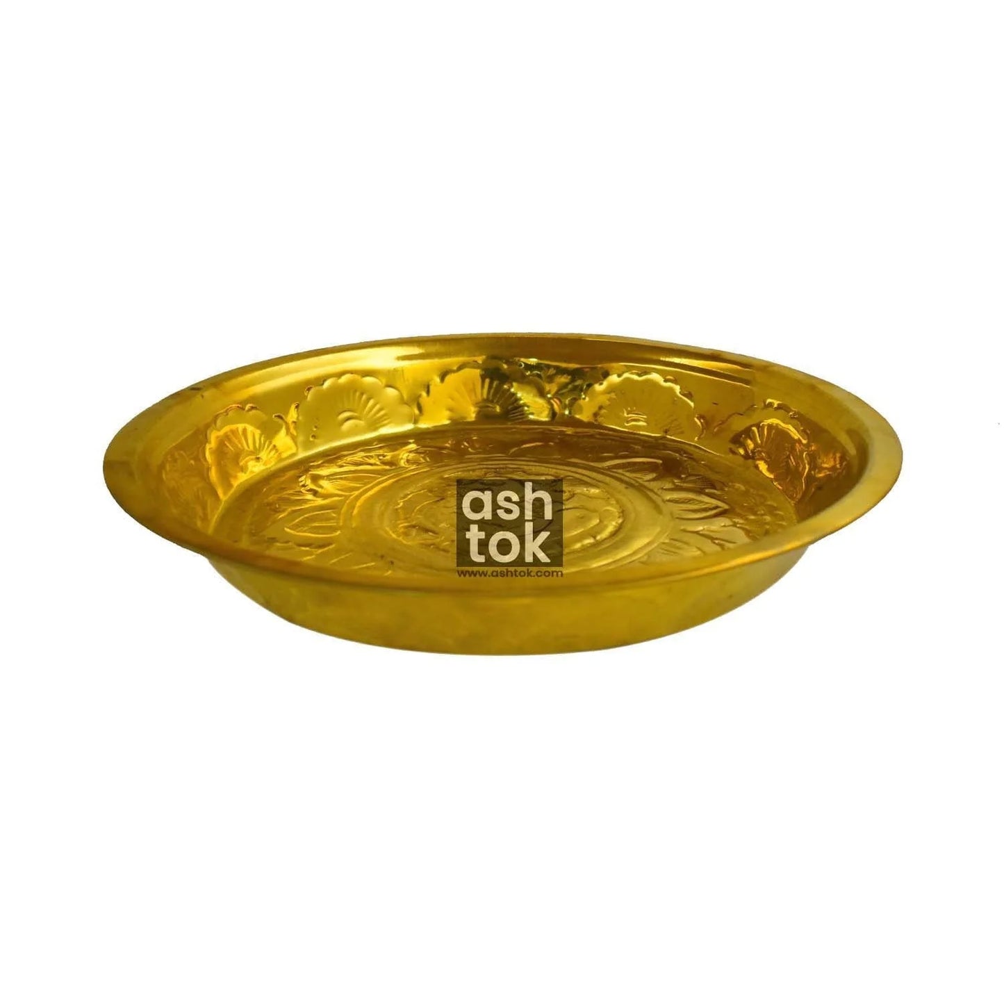 Brass Parat, Brass Plate handcrafted, Engraved Peacock Design, Pooja thali