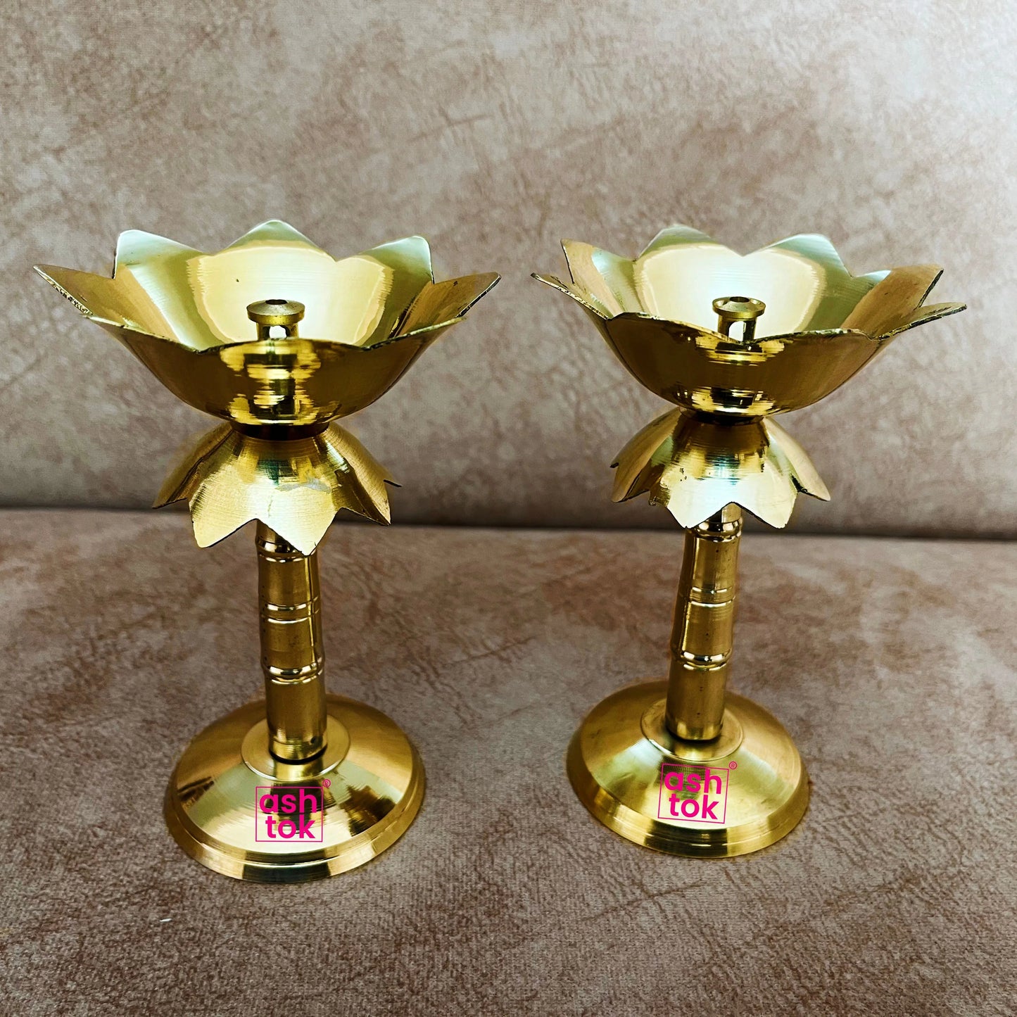 Brass Lotus stand diya, Brass Kamal Diya, Brass Oil lamp, Gift Item ( Set of 2 Pcs )