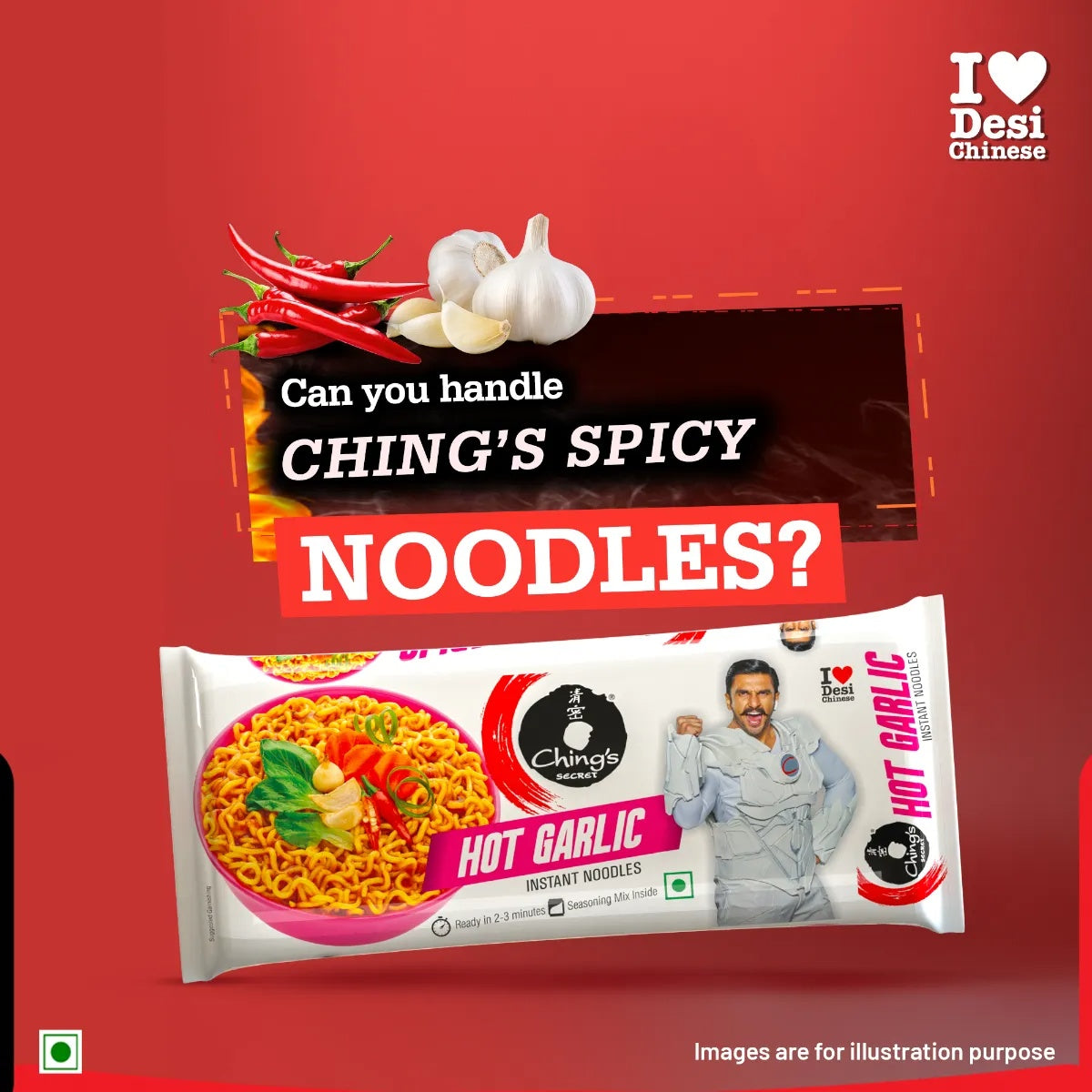 Ching's Secret Hot Garlic Instant Noodles Pouch - 240g