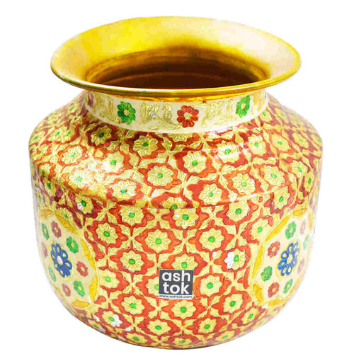 Brass Pot for Water, Meenakari Pot, Multi colour handcrafted Water Pot, Pooja decoration