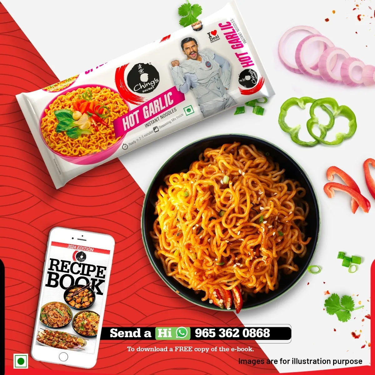 Ching's Secret Hot Garlic Instant Noodles Pouch - 240g