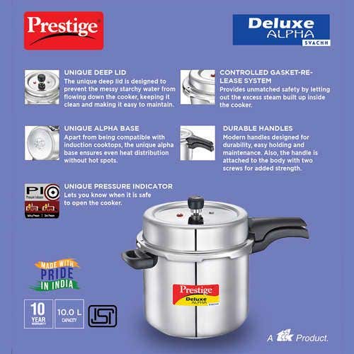Prestige Deluxe Alpha Svachh Stainless Steel Spillage Control Pressure Cooker (Silver)Handi with Glass lid 1.5L
