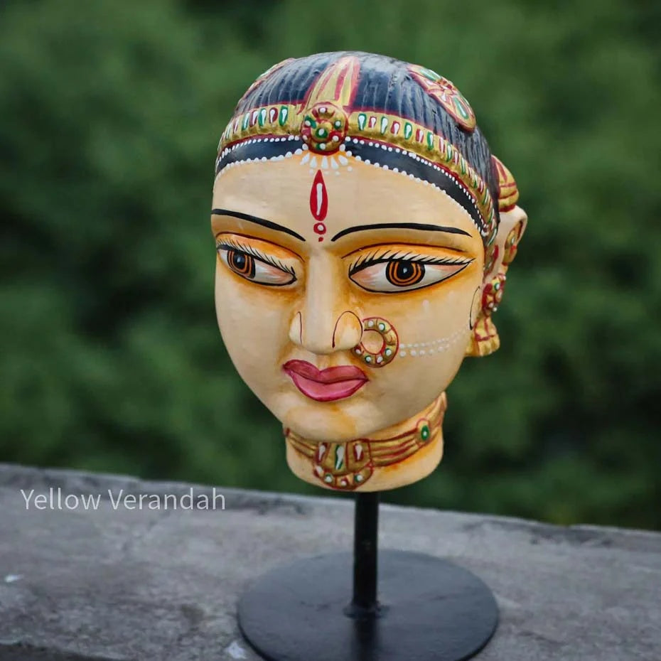 Wooden Gowri Durga Face on Stand