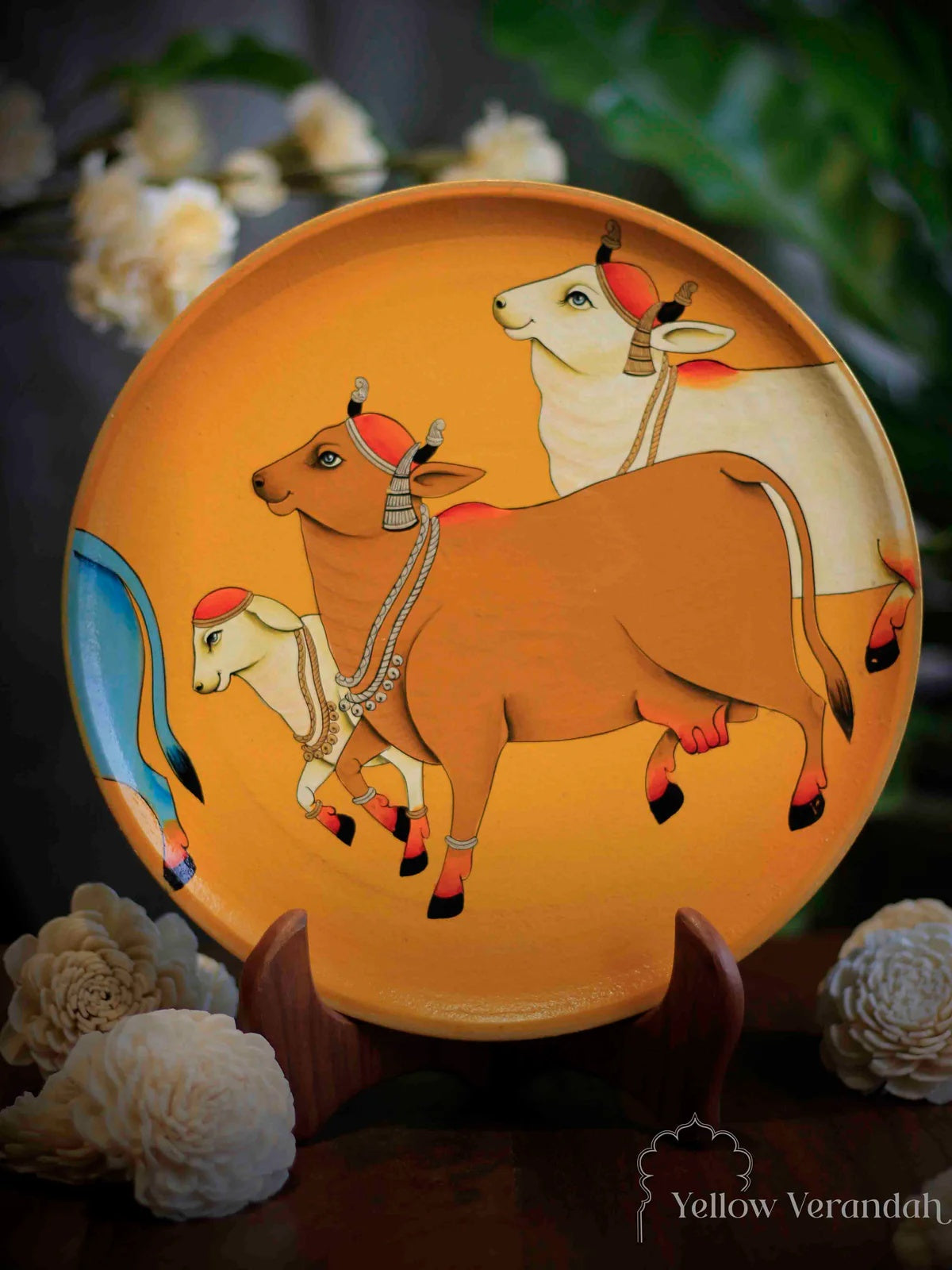 Pichwai Cows Handpainted Wall Plates - Set of 3