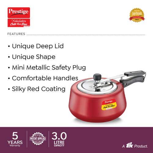Prestige Nakshatra Cute Duo Svachh Aluminium Spillage Control Pressure Cooker (Red)