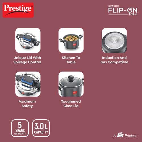 Prestige Svachh Flip-on Mini Hard Anodised Spillage Control Pressure Cooker with Glass Lid, (Black)