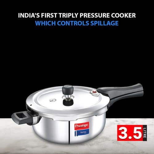 Prestige Svachh Triply Outer Lid Pressure Cooker with Unique Deep Lid for Spillage Control, Silver