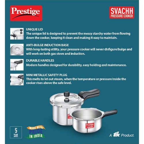 Prestige Svachh Aluminium Anti Bulge Induction Base Pressure Cooker (Silver)