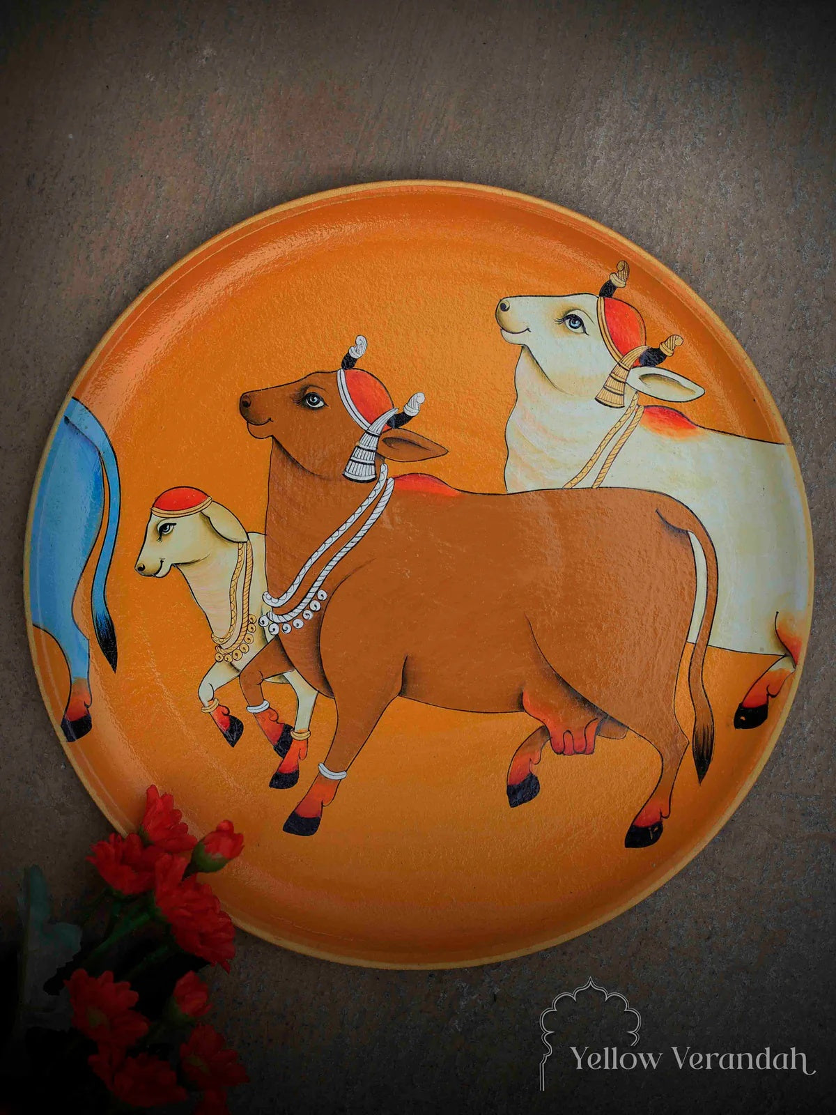 Pichwai Cows Handpainted Wall Plates - Set of 3