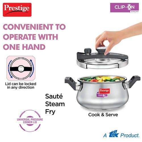 Prestige Clip-on Svachh Stainless Steel Spillage Control Pressure Cooker, (Silver)