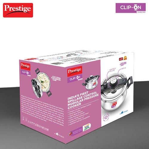 Prestige Clip-on Svachh Stainless Steel Spillage Control Pressure Cooker, (Silver)