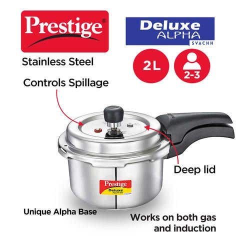Prestige Deluxe Alpha Svachh Stainless Steel Spillage Control Pressure Cooker (Silver)Handi with Glass lid 1.5L