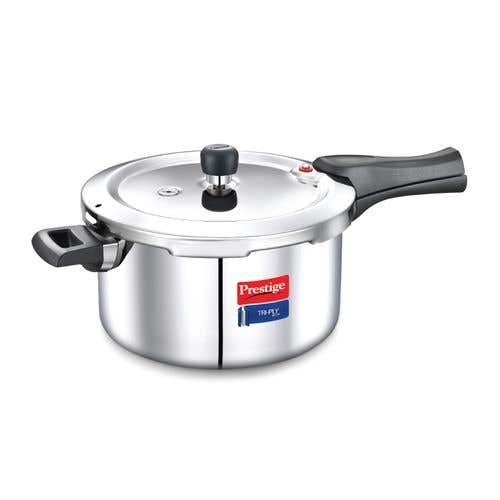 Prestige Svachh Triply Outer Lid Pressure Cooker with Unique Deep Lid for Spillage Control, Silver