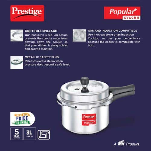 Prestige Popular Plus Svachh Virgin Aluminium Spillage Control Pressure Cooker (Silver)