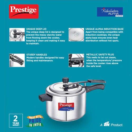 Prestige Nakshatra Alpha Svachh Stainless Steel Spillage Control Pressure Cooker (Silver)