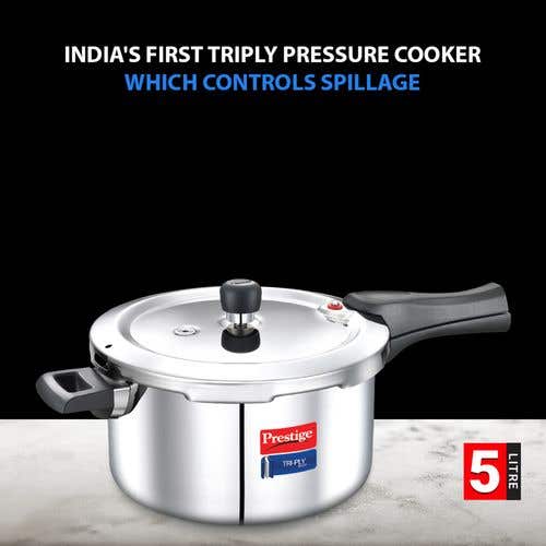 Prestige Svachh Triply Outer Lid Pressure Cooker with Unique Deep Lid for Spillage Control, Silver