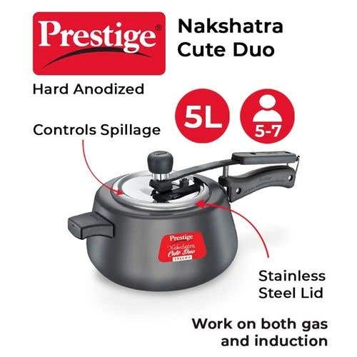 Prestige Nakshatra Cute Duo Svachh Hard Anodised Spillage Control Pressure Cooker (Black)