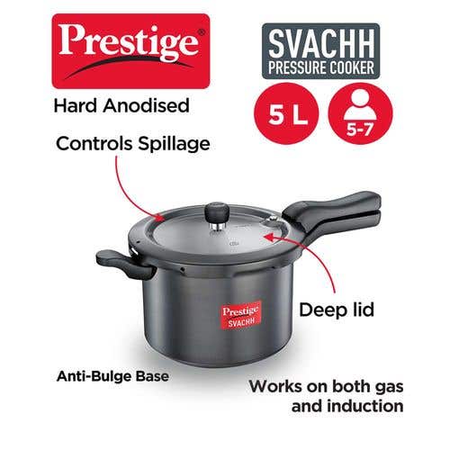 Prestige Svachh Hard Anodised Spillage Control Pressure Cooker, (Black)