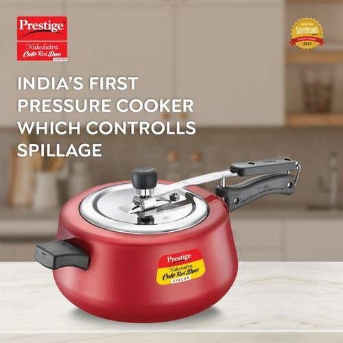 Prestige Nakshatra Cute Duo Svachh Aluminium Spillage Control Pressure Cooker (Red)