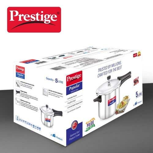 Prestige Popular Stainless Steel Gas and Induction Compatible Pressure Cooker (Silver)