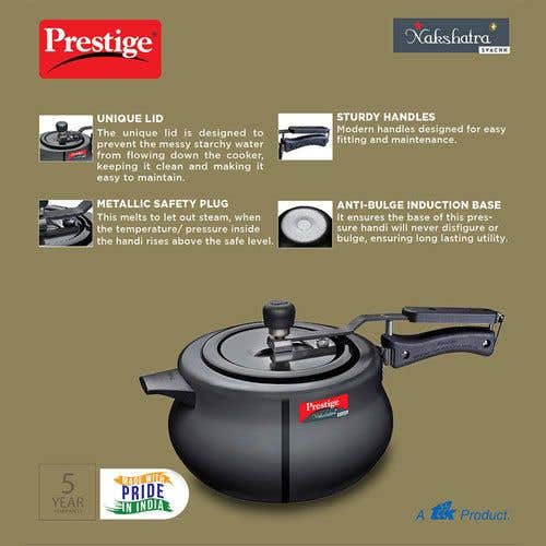 Prestige Nakshatra Plus Svachh Hard Anodised Aluminium Spillage Control Handi Pressure Cooker (Black)