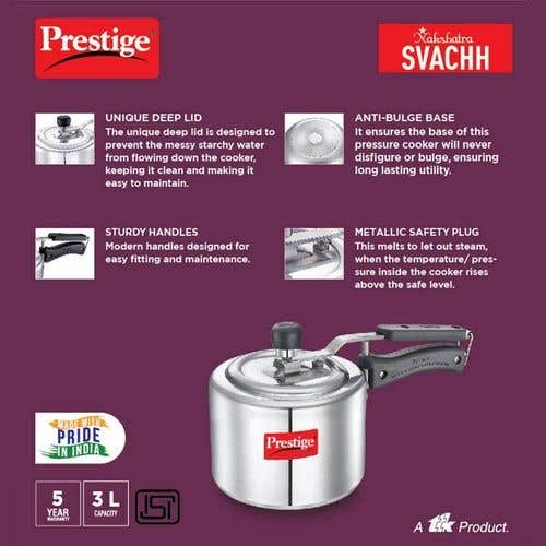 Prestige Nakshatra Svachh Aluminium Spillage Control Pressure Cooker (Silver)