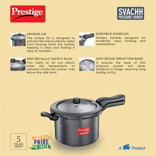 Prestige Svachh Hard Anodised Spillage Control Pressure Cooker, (Black)