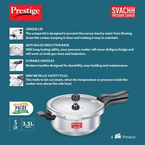 Prestige Svachh Aluminium Anti Bulge Induction Base Pressure Cooker (Silver)