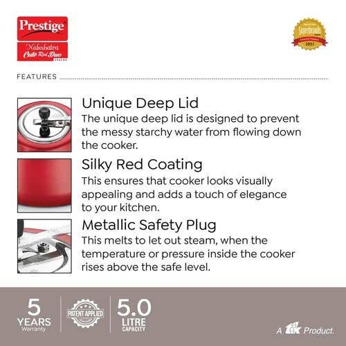 Prestige Nakshatra Cute Duo Svachh Aluminium Spillage Control Pressure Cooker (Red)