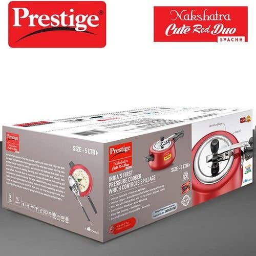 Prestige Nakshatra Cute Duo Svachh Aluminium Spillage Control Pressure Cooker (Red)