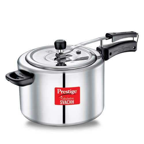 Prestige Nakshatra Svachh Aluminium Inner Lid Pressure Cooker with Unique Deep Lid for Spillage Control, 8 L