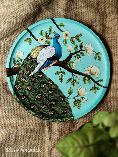 Pichwai Peacock Handpainted Wall Plate - 9"