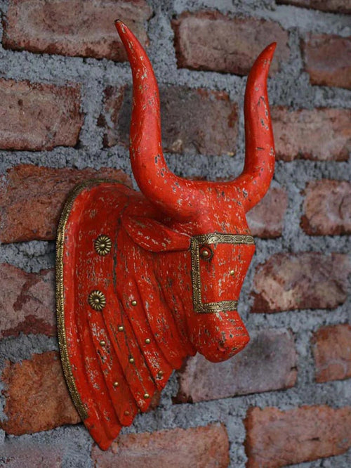 Wooden Distressed Nandi Head - 16"