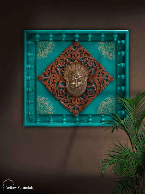 Wooden Wall Carving Frame with Brass Shiv