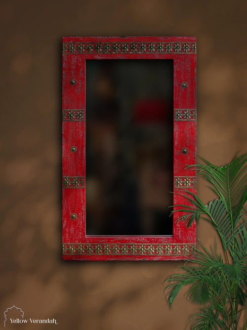 Bikaneri Distressed Mirror - Red