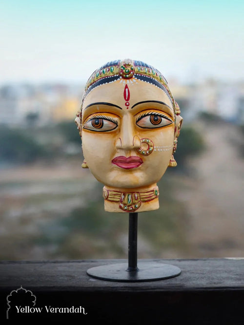 Wooden Gowri Durga Face on Stand