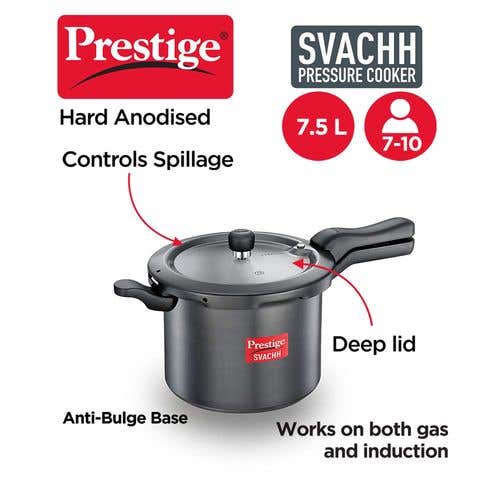 Prestige Svachh Hard Anodised Spillage Control Pressure Cooker, (Black)