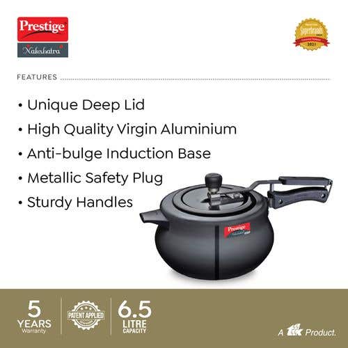 Prestige Nakshatra Plus Svachh Hard Anodised Aluminium Spillage Control Handi Pressure Cooker (Black)