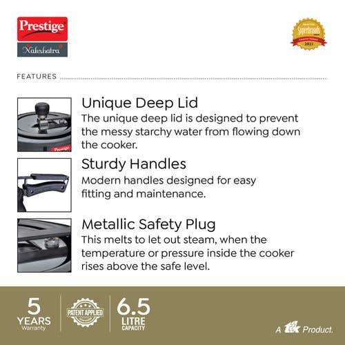 Prestige Nakshatra Plus Svachh Hard Anodised Aluminium Spillage Control Handi Pressure Cooker (Black)